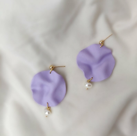 Clay & Baroque Pearl Earrings, Modern Earrings - Picture 2 of 3